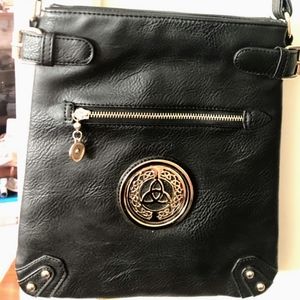 Unique Black Cross Over Bag - Cheetah Lining